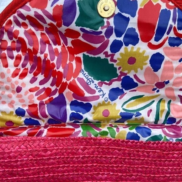 Vintage Ken Done Red Straw Beach Art Work Purse - Picture 3 of 6